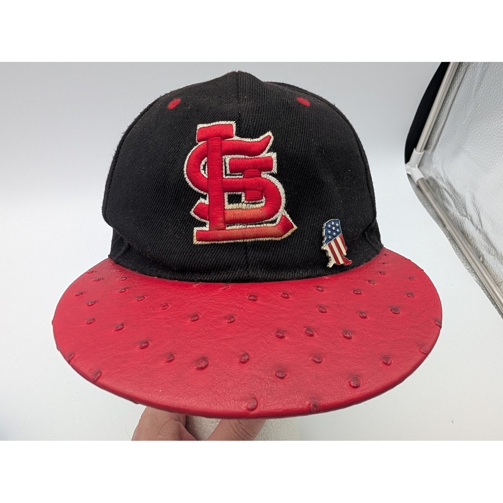 SWAG St Louis Cardinals Snapback Hat Black Red Ostrich Texture Brim MLB Cap